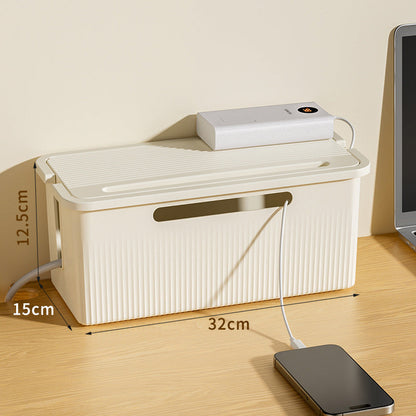 Desktop Plug Socket & Cable Organizer – Black/White Storage Box for Charging/Data Cables
