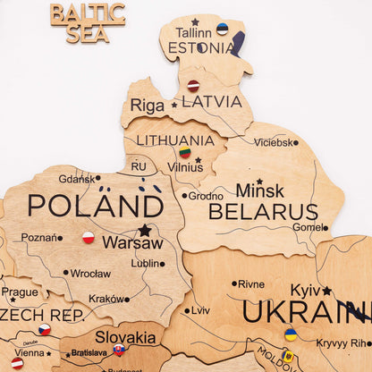 3D Europe Wooden Map Gold