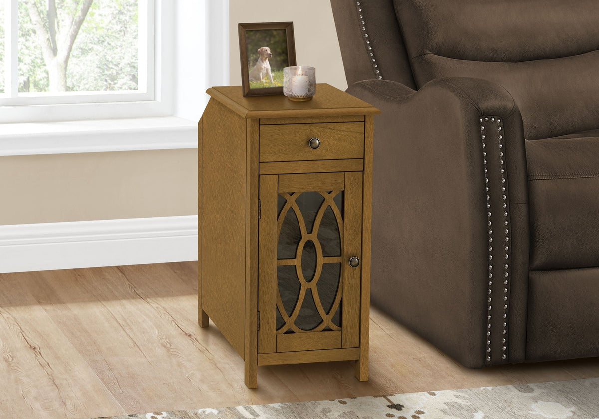 Taupe Accent Side Table with Storage Drawer - Wood