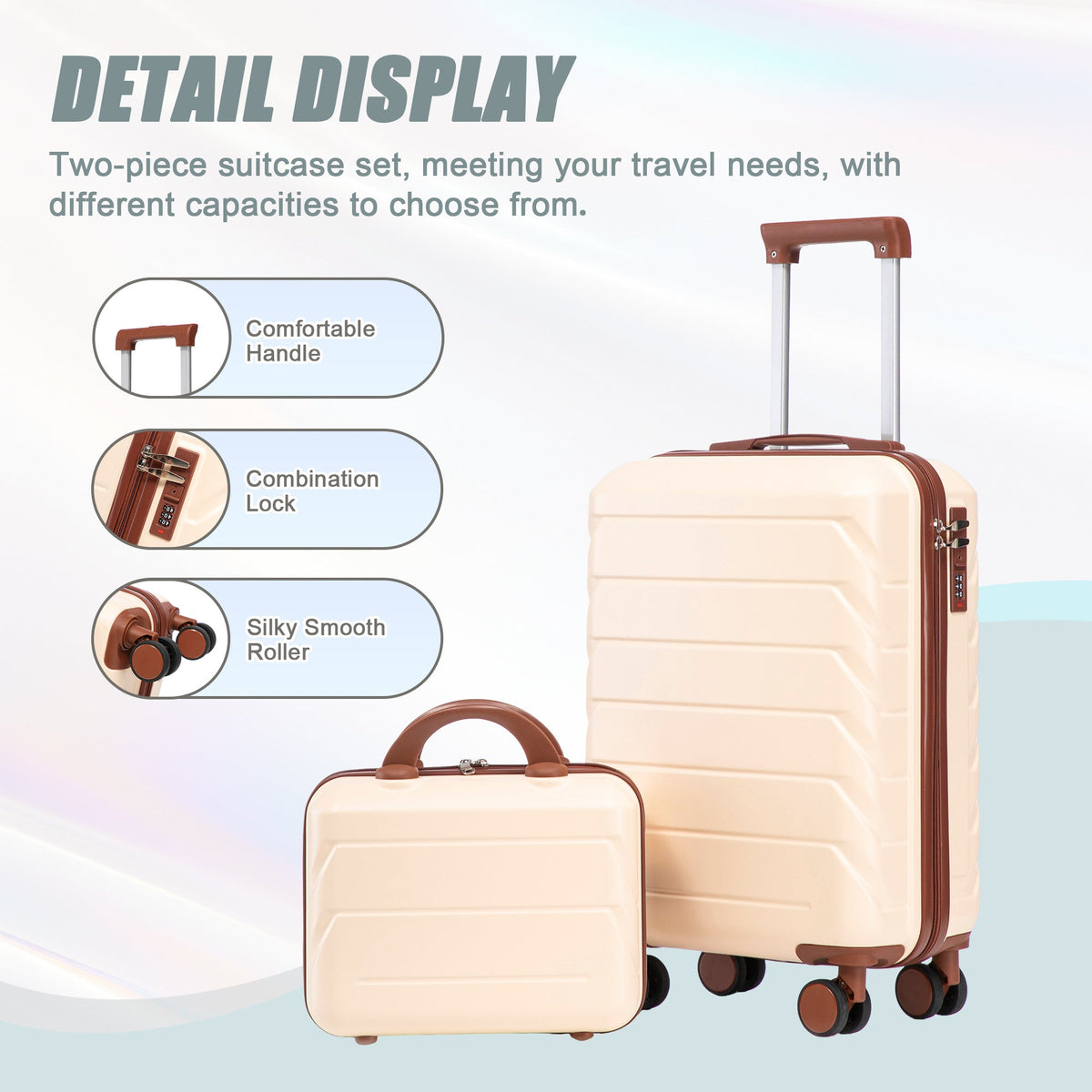 Beige 2-Piece Spinner Luggage Set with Hard Shell - Beige