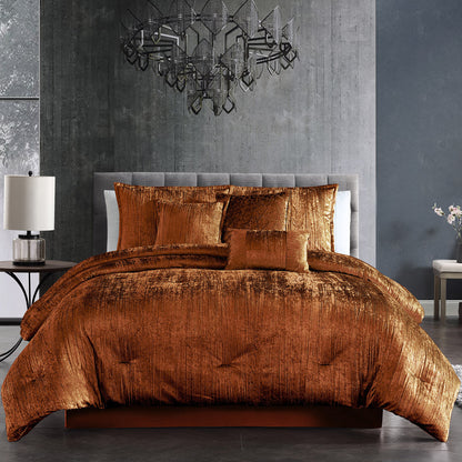Spice Crinkle Velvet Comforter Set with Coordinating Pillows - 7 Piece