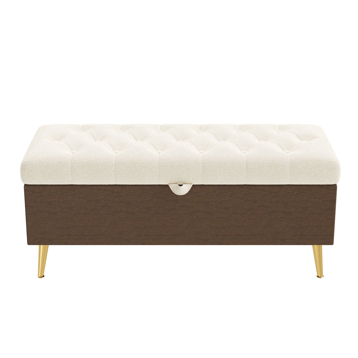 Modern Tufted Storage Ottoman Bench with Metal Legs - Bouclé Fabric
