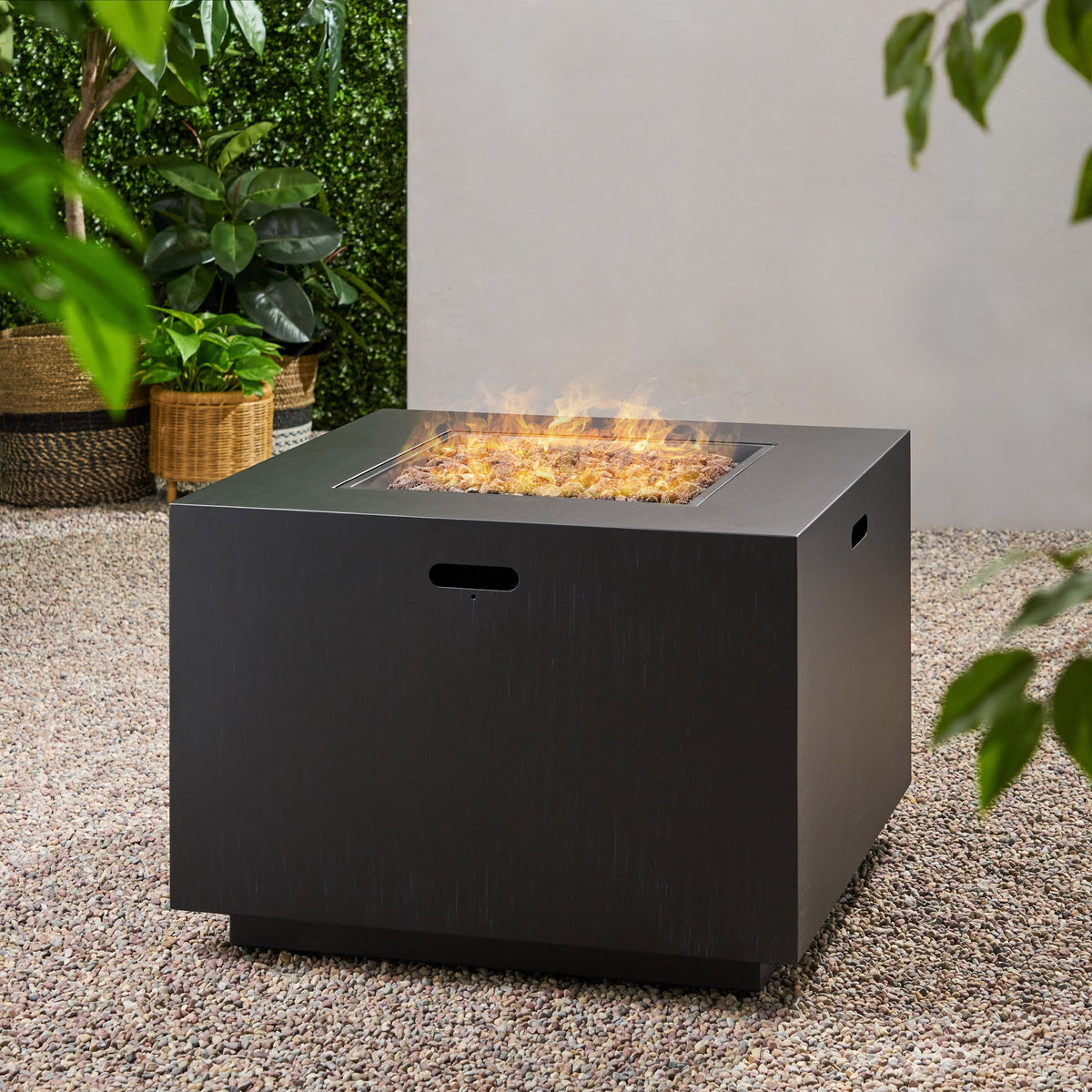 Square Iron Outdoor Propane Fire Pit with 50,000 BTU Output - Gray