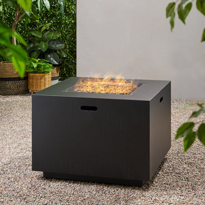 Square Iron Outdoor Propane Fire Pit with 50,000 BTU Output - Gray