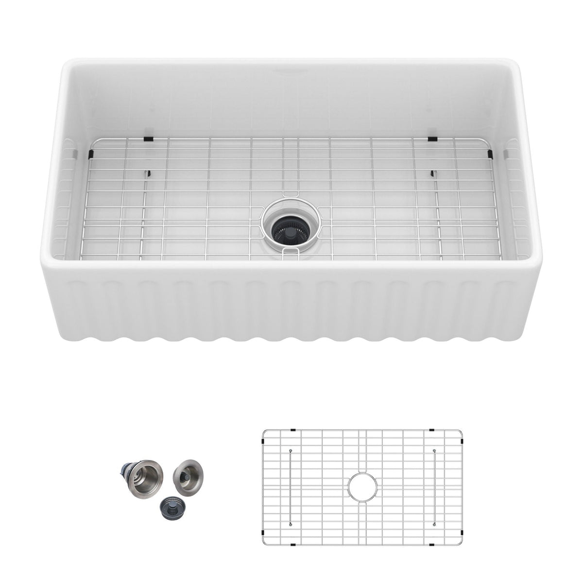 Apron-Front Reversible Single Bowl Kitchen Sink with Smooth & Ribbed Finishes - White