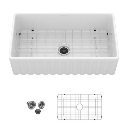 Apron-Front Reversible Single Bowl Kitchen Sink with Smooth & Ribbed Finishes - White