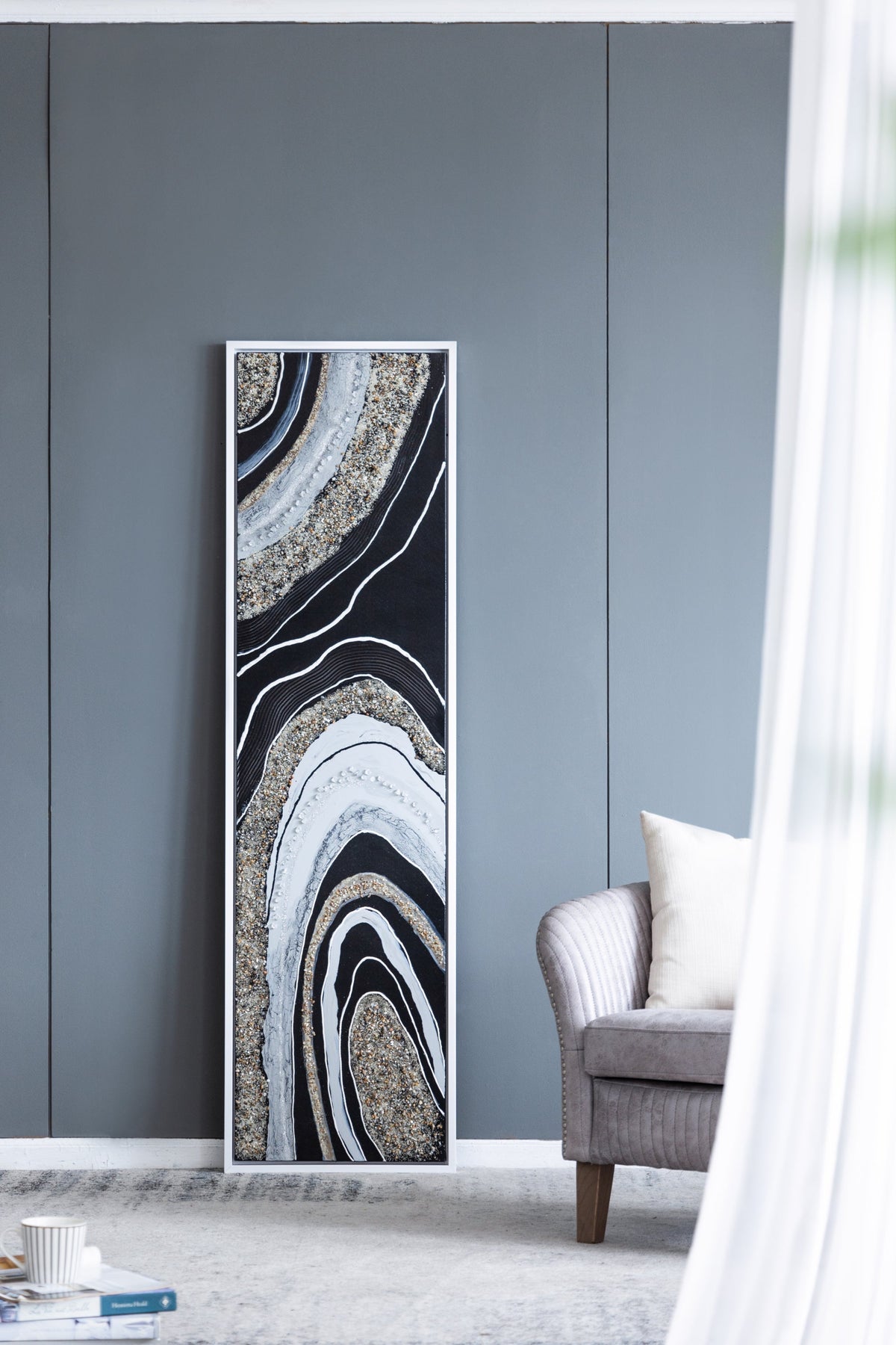Elongated Rectangle Wall Art with Silver Frame - Multicolor