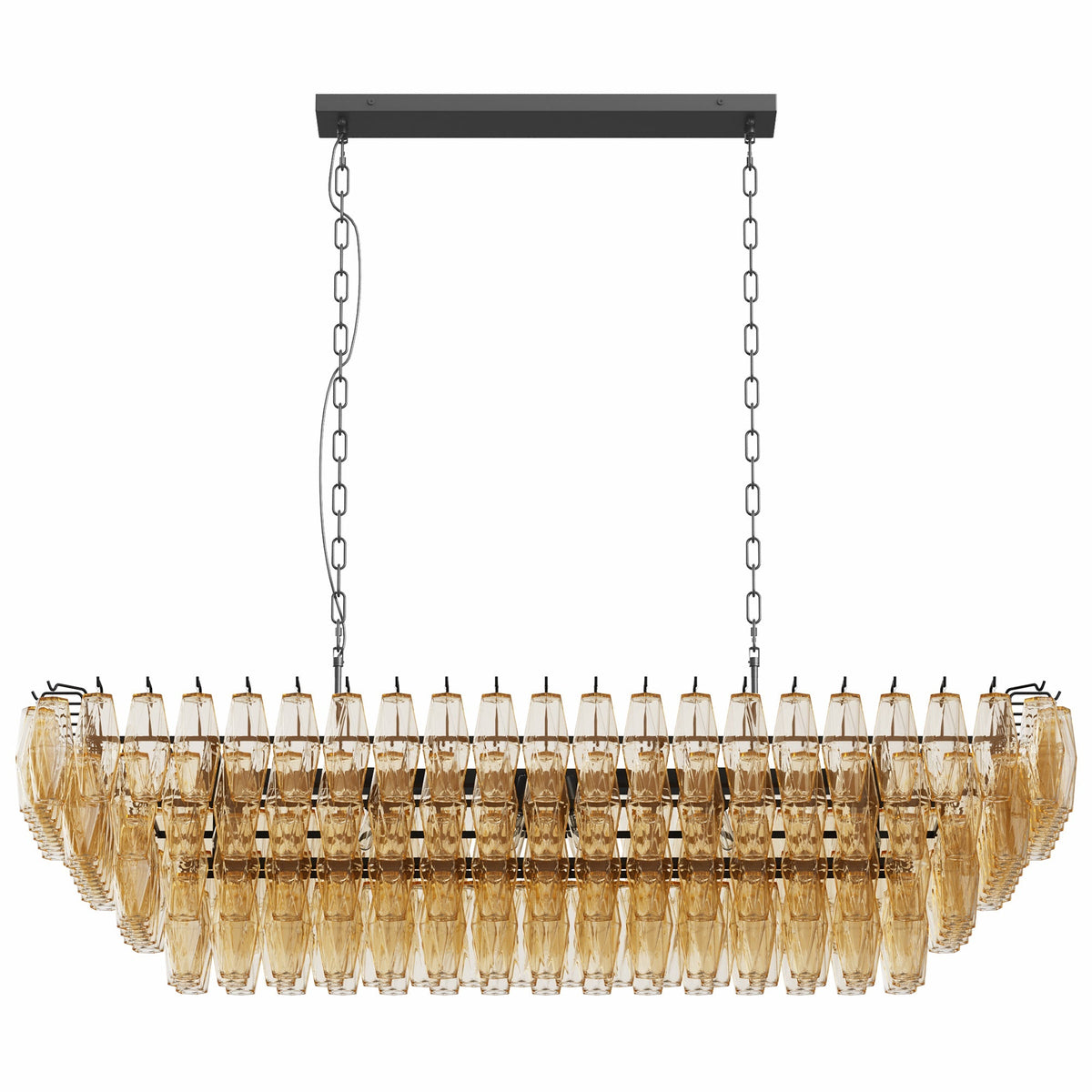 54-Inch Black Rectangular 12-Light Chandelier with Smoke Glass - Black