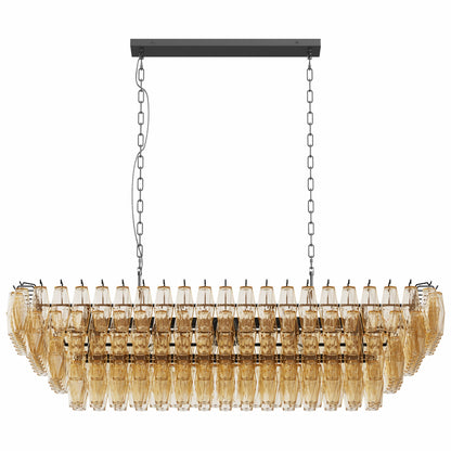 54-Inch Black Rectangular 12-Light Chandelier with Smoke Glass - Black