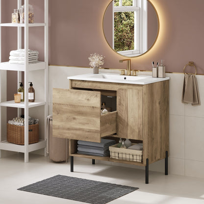 Bathroom Vanity Cabinet With Sink - Natural Wood