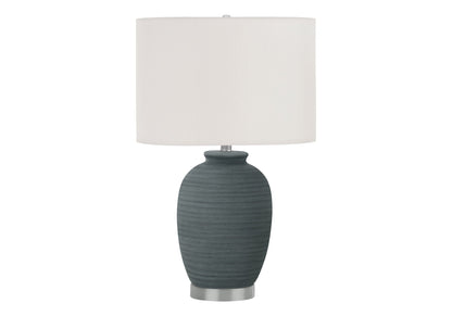 Blue Ceramic Table Lamp with 3-Way Rotary Switch - Ivory Shade