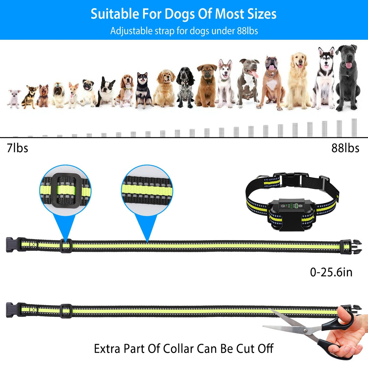 Dog Bark Collar Rechargeable Waterproof Beep Vibration Static Stimulation Bark Stopper Automatic Identification Collar with 6 Intensity Dual Modes