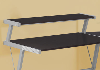 L-Shaped Corner Computer Desk with Fixed Shelf - Dark Brown