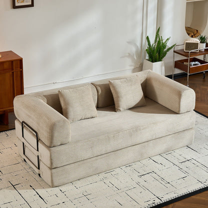 Convertible Sleeper Sofa Bed with Fixed Shape Frame and Cylindrical Pillow - Fabric