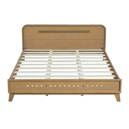 Pine Solid Wood Queen Size Bed in Rustic Yellow