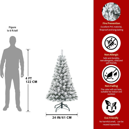 4FT Flocked Christmas Tree with 233 Tips - Green, White