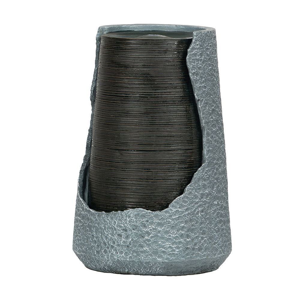 Broken Urn Water Fountain with Integrated Light - Dark Gray