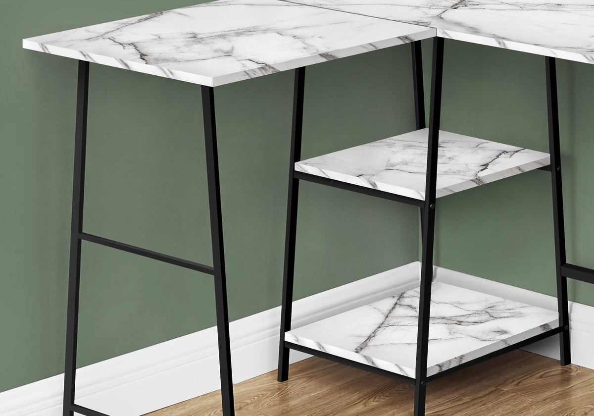 Contemporary L-Shape Corner Computer Desk with Marble Look Laminate - White or Black