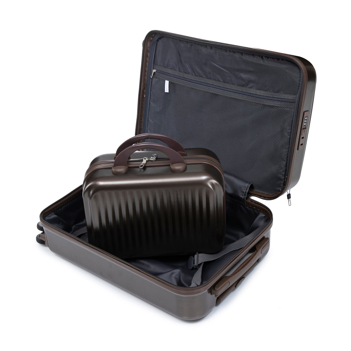 ABS Spinner Wheel Luggage Set with Cosmetic Case - Brown