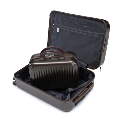 ABS Spinner Wheel Luggage Set with Cosmetic Case - Brown