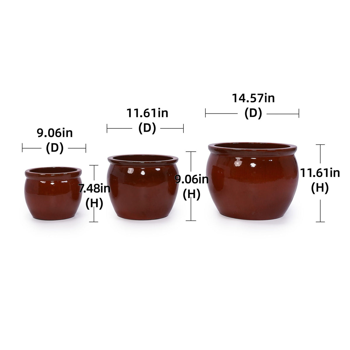 3-Piece Ceramic Planter Set with Drainage – Dark Red or Dark Green