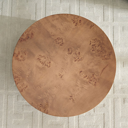 Walnut Burl Wood Veneer Round Coffee Table with Pedestal Base - Walnut