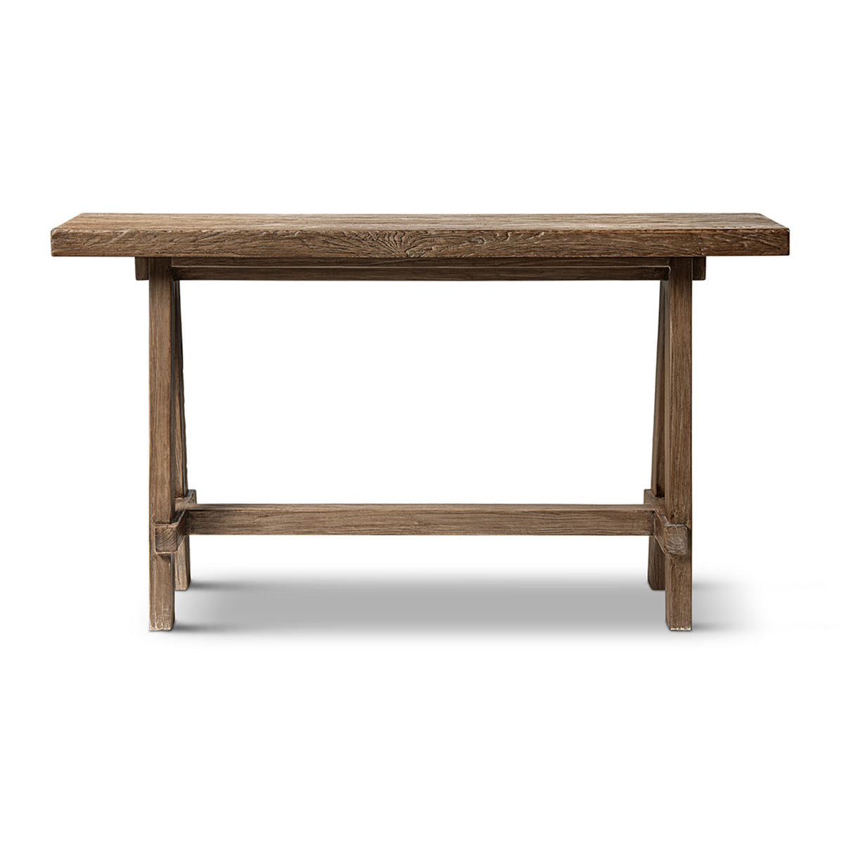 Hawthorne 60'' Reclaimed Elm Trestle Console Table with Solid Wood Base - Medium-Dark Brown