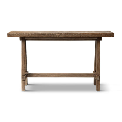 Hawthorne 60'' Reclaimed Elm Trestle Console Table with Solid Wood Base - Medium-Dark Brown
