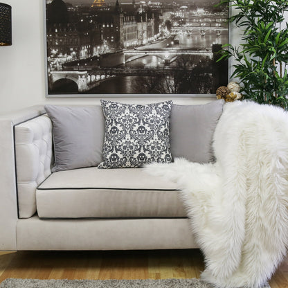 Baroque Skull Damask Accent Pillow with Removable Cover - Black & White