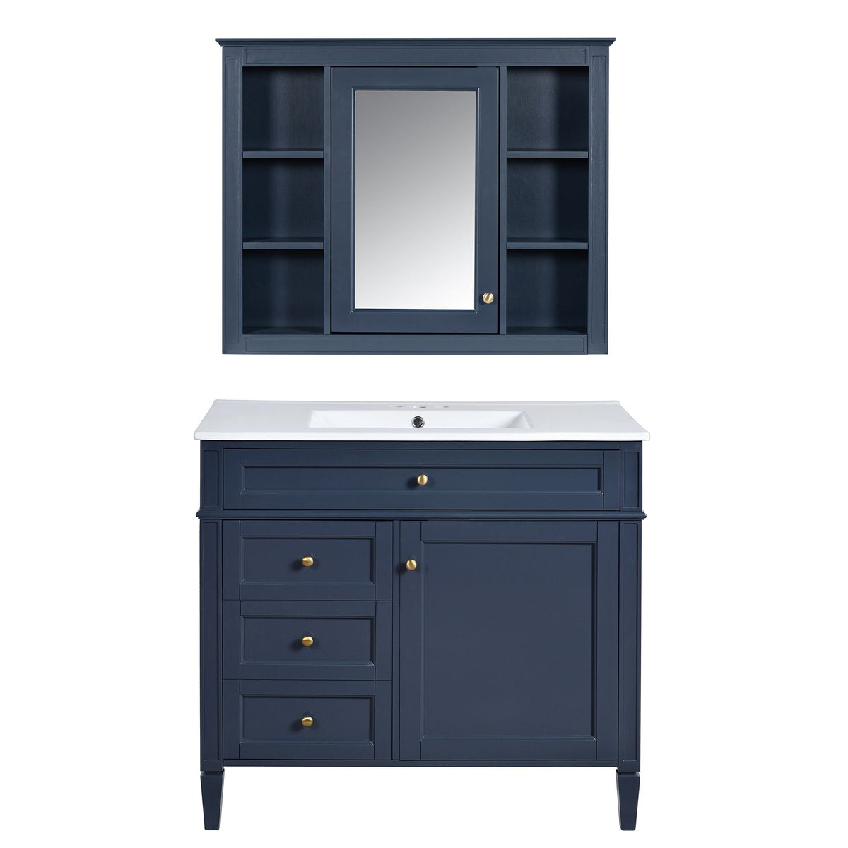 Bathroom Vanity With Mirror Cabinet and Single Sink - Soft-Closing Doors