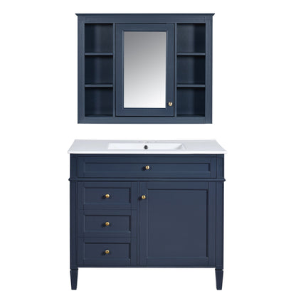 Bathroom Vanity With Mirror Cabinet and Single Sink - Soft-Closing Doors