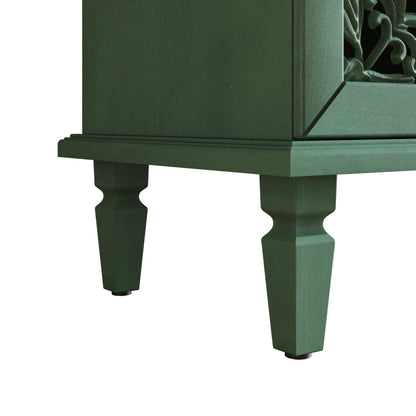 60-Inch Antique Buffet Cabinet with Floral Carvings - Antique Green
