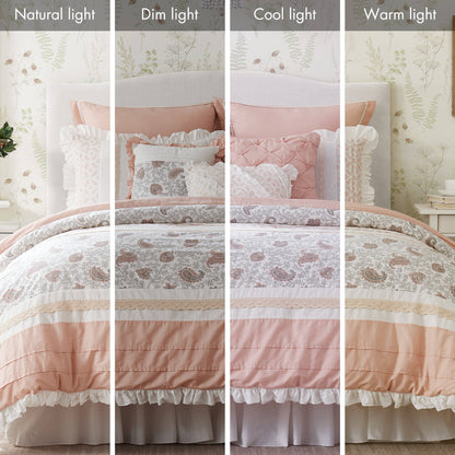 9 Piece Cotton Percale Comforter Set with Decorative Pillows - Blush