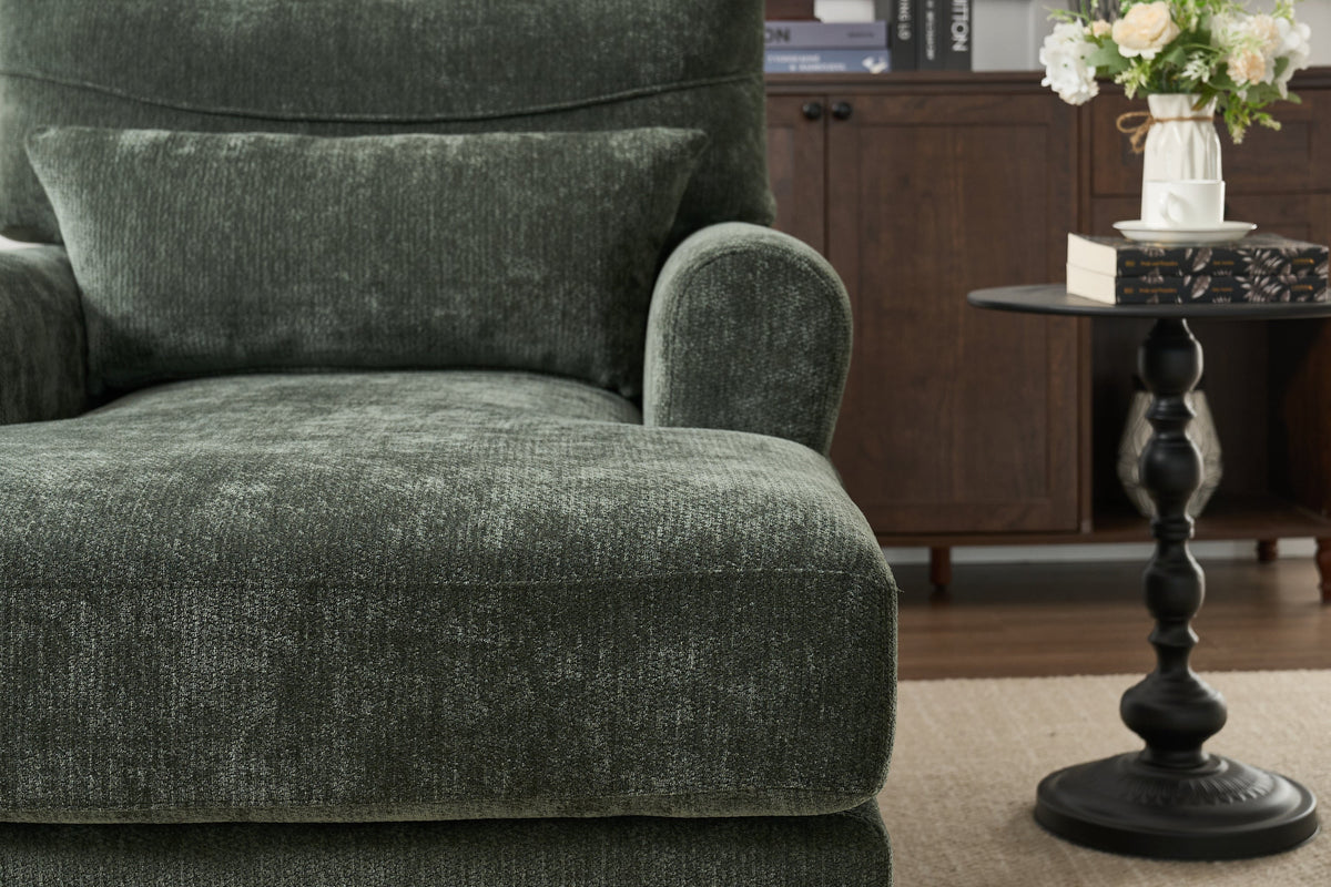 Modern Green Chaise Lounge Upholstered Sofa Recliner Chair with Solid Wood Frame