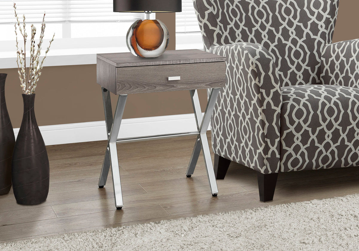 Accent Side X Table with Storage Drawer – Wood & Metal Modern Table