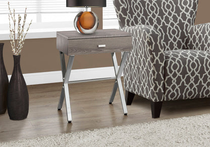 Accent Side X Table with Storage Drawer – Wood & Metal Modern Table