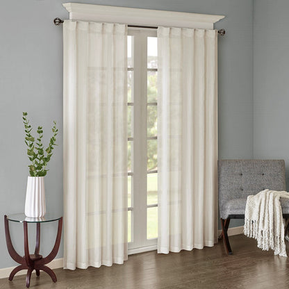 Solid Crushed Curtain Panel Pair with Sheer Texture - White