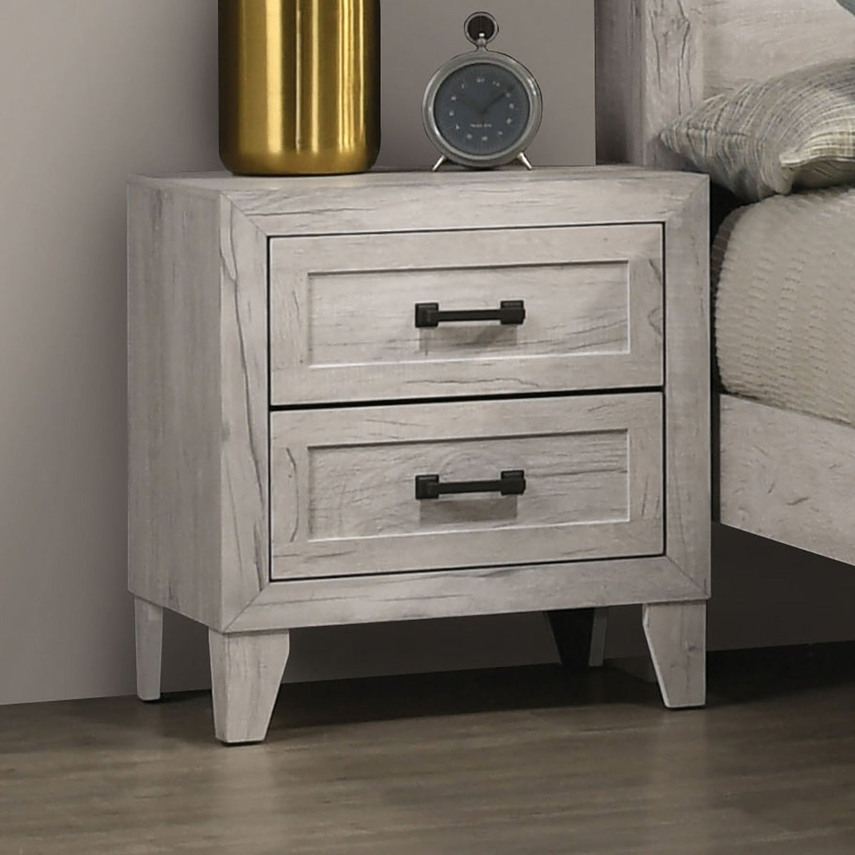 White Wash Bedside Table Nightstand with Melamine Top - White Wash