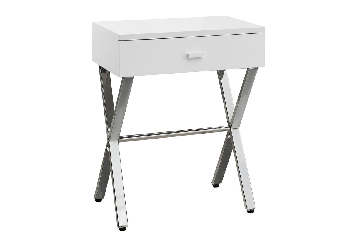 Accent Side X Table with Storage Drawer – Wood & Metal Modern Table
