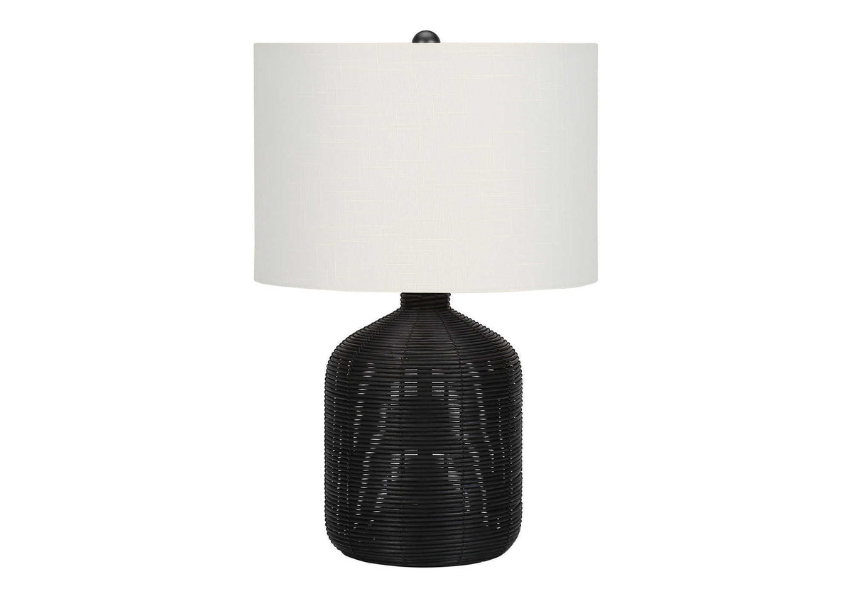 Modern Rattan Table Lamp with Fabric Shade - Light Brown or Black