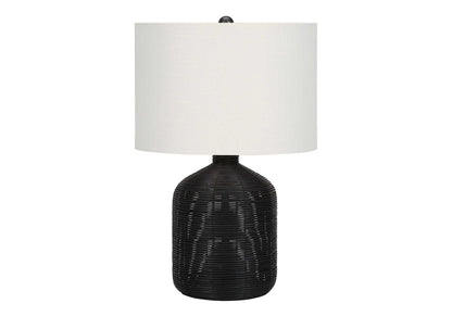 Modern Rattan Table Lamp with Fabric Shade - Light Brown or Black