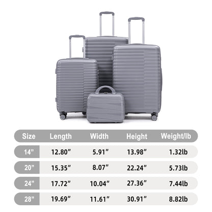 4-Piece Polypropylene Luggage Set with Spinner Wheels and Cosmetic Case - Light Gray