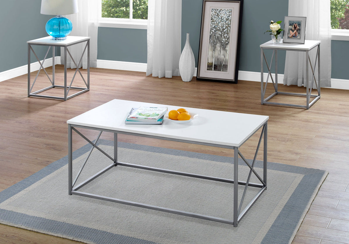 Modern 3-Piece Table Set with Metal X-Frame - White