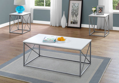 Modern 3-Piece Table Set with Metal X-Frame - White