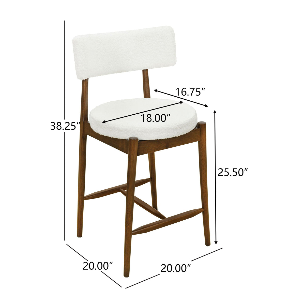 Mid Century Modern Counter Stools with Full Back - Fabric Upholstery, Set of 2