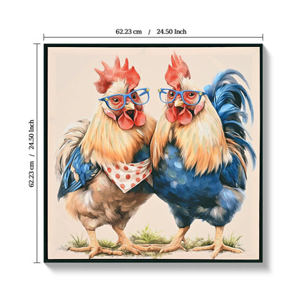 Farmhouse Rooster Wall Art with Distressed Frame - Rustic Canvas Print