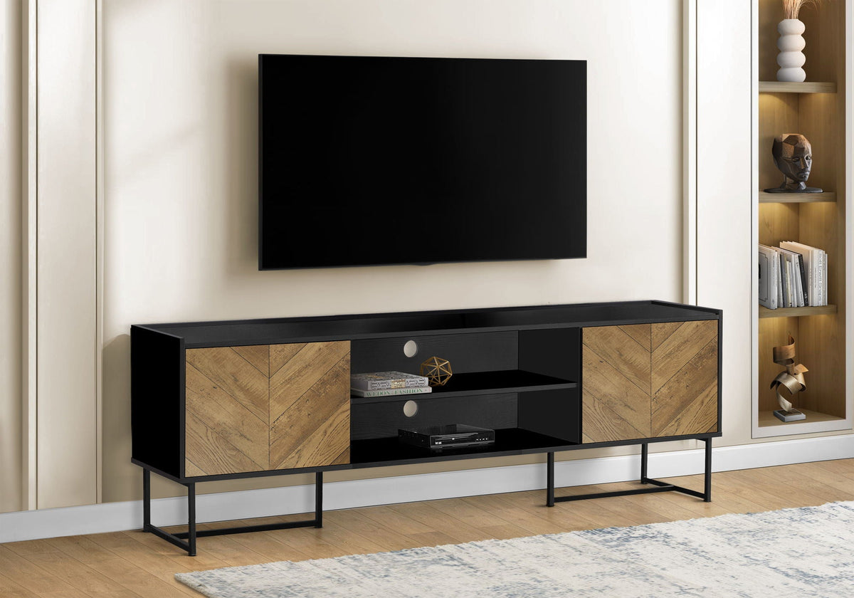 Modern Black TV Stand Console with Storage - Black