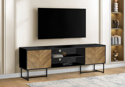 Modern Black TV Stand Console with Storage - Black