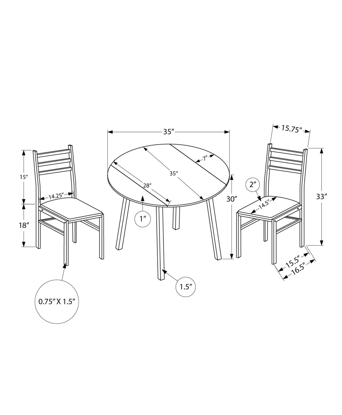 3 Pieces Dining Table Set - Contemporary & Modern