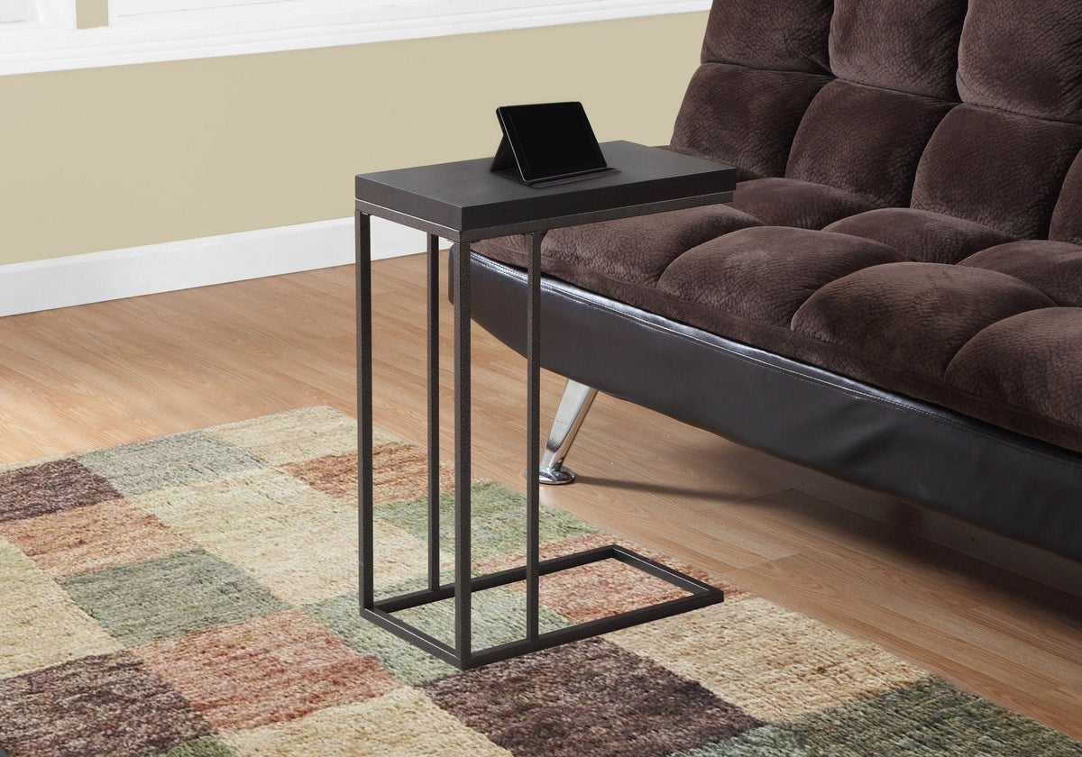 C-Shaped Accent Table with Tempered Glass Top - Black or Dark Brown